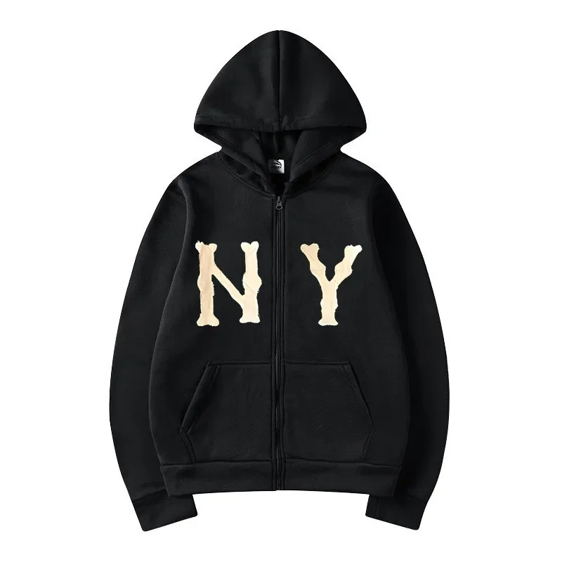 Comfortable Hoodie Sports and Leisure One Piece Hoodie Letter NY Print Y2 Men\'s and Women\'s Zipper Hoodie Autumn and Winter