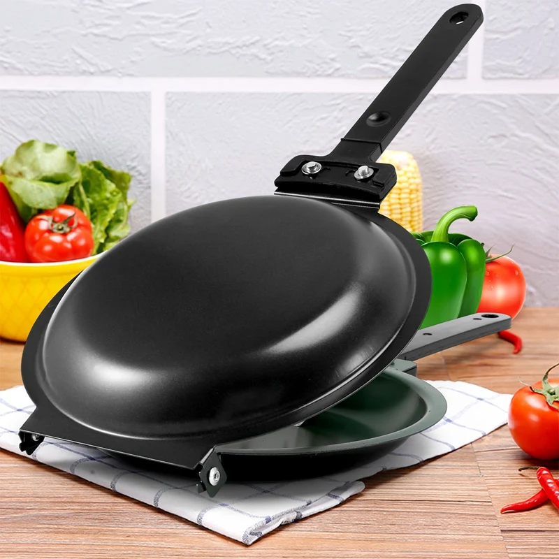 Frying Pan,Double Side Frying Pan Non-Stick Flip Folding Frying Pan BBQ Stable and Durable Cooking Tool for Home Kitchen