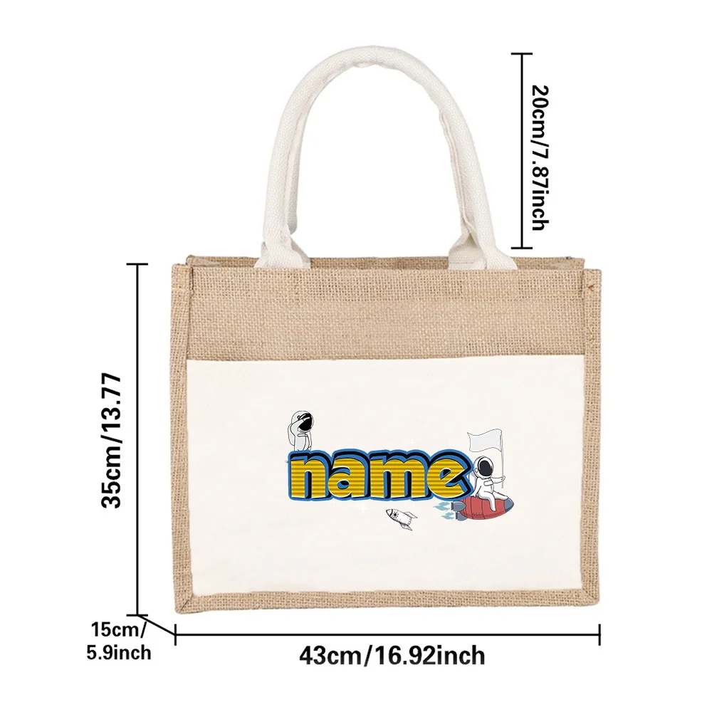 Personalized Customization Name Shopping Bag Jute Shoulder Bag Handheld Portable Storage Bag Customized Product