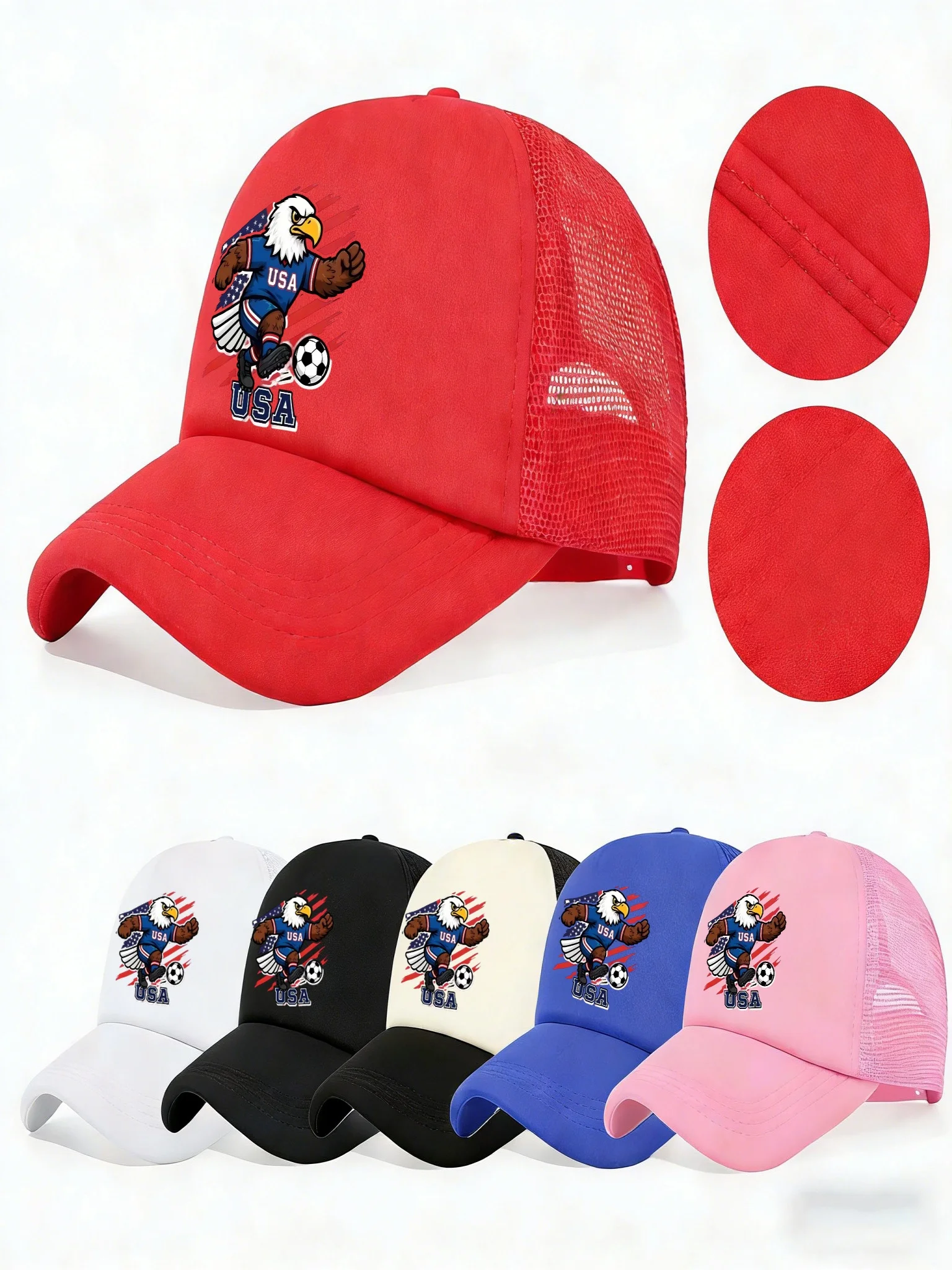 1PC Retro USA Soccer Trucker Hat, Cartoon Eagle Print, Stree