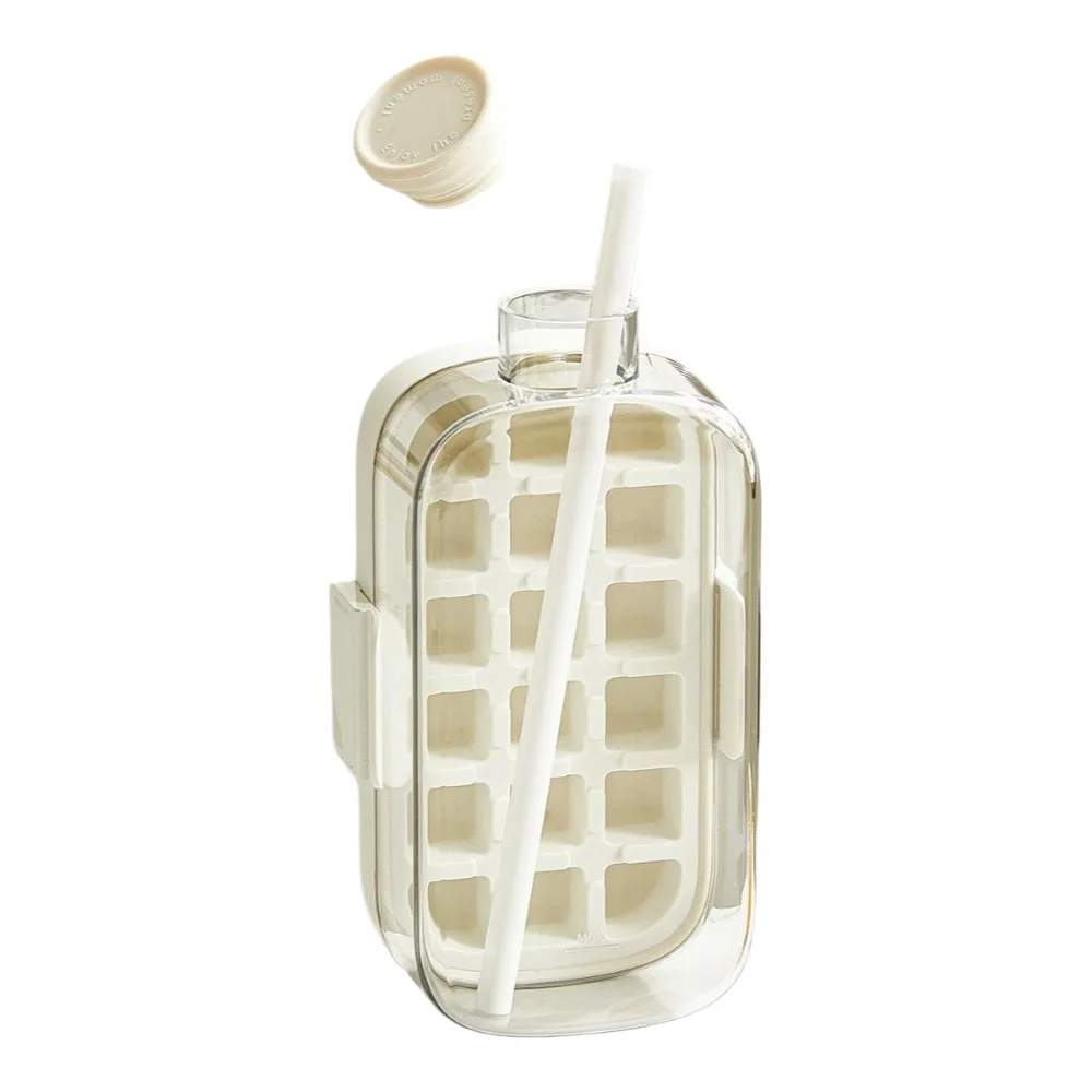 

Press Type Cooling Cup Water Bottle Easy Release No Touch Design Ice Cube Mold with Straw Reusable Ice Make Bottle For Freezer