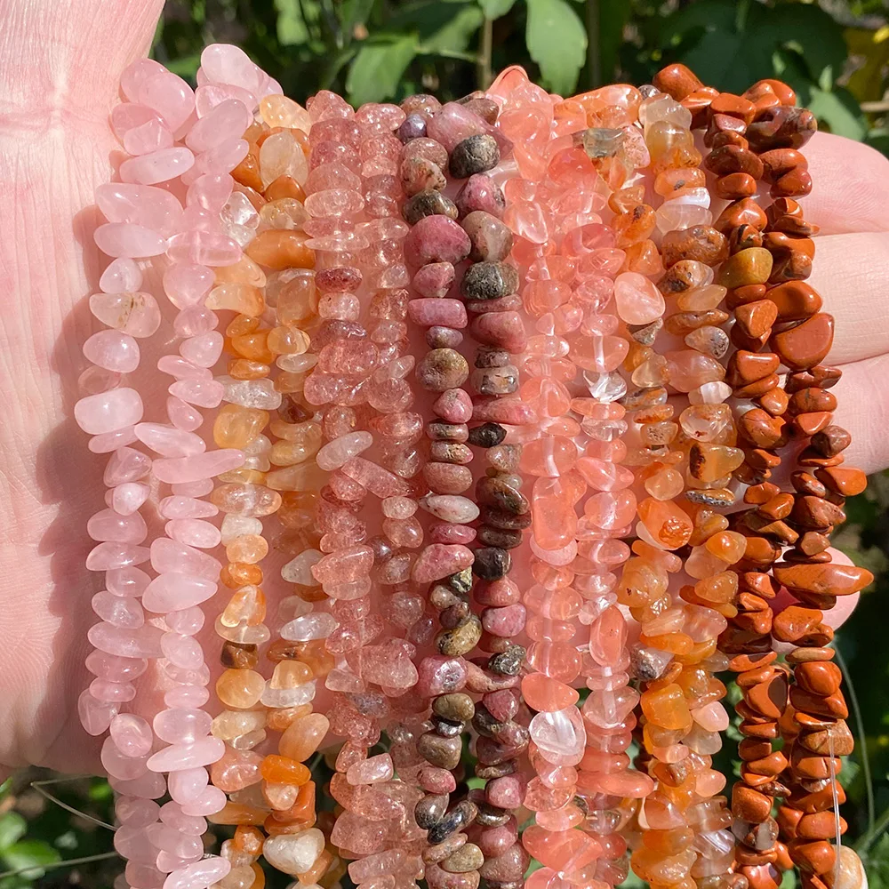 Irregular Red Pink Gravel Stone Bead 5-8mm Rose Quartzs Jaspers Shells Loose Spacer Chips Beads Fit Boho Bracelet Necklace DIY