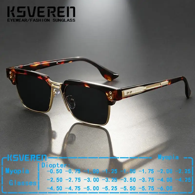 Half Frame Square Myopia Sunglasses Men Tinted Prescription Nearsighted Glasses Driving Sunshade Eyewear Negative Strength