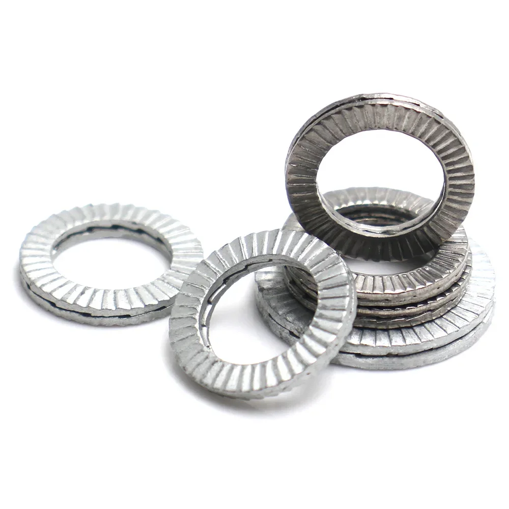 304 Stainless Steel&65Mn Double Fold Self‑Locking Washers Interlocking Double Teeth Anti‑Loose Locking Gaskets Fasteners M3-M27