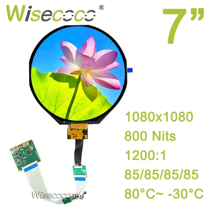 

Wisecoco 7-дюймовый круглый дисплей FHD 1080x1080 800 нит панель высокой яркости MIPI плата контроллера
