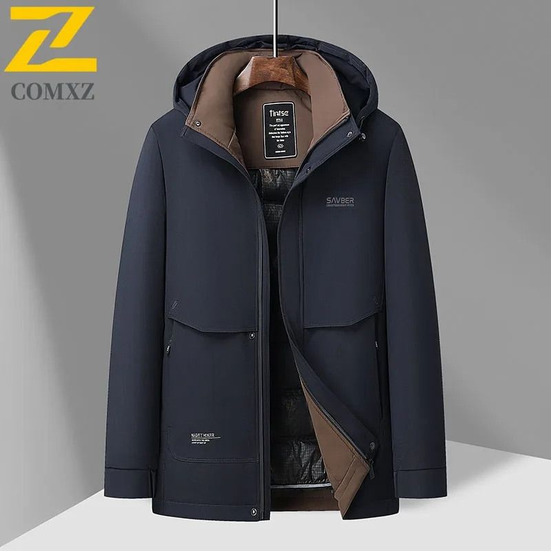 COMXZ Luxury Puffer Jacket Men Removable Inner Liner Outdoor Riding Lightweight Padding Coat Hooded Hiking Winter Down Jacket
