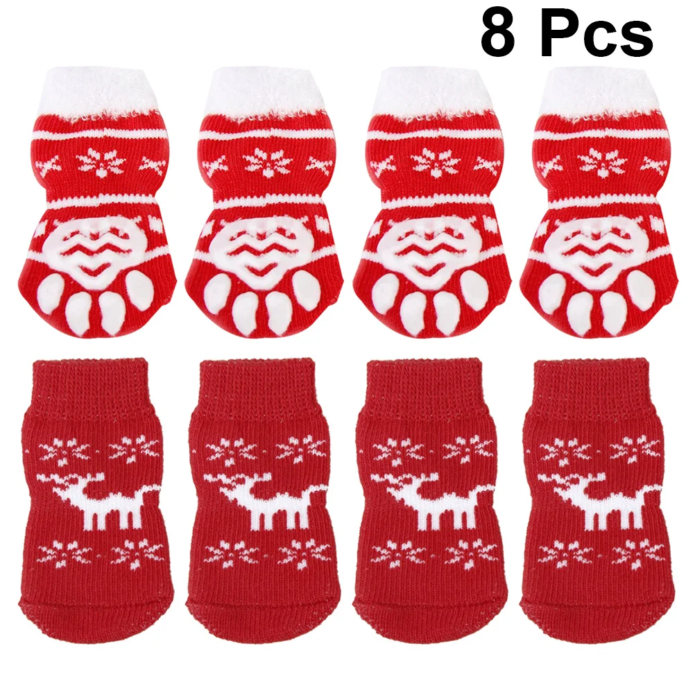 

8Pcs Dog Cat Socks Cotton Warm Anti-Claw Pattern Prevent Scratching Furniture Protect Paws from Cold Dirt Great for Indoor Use
