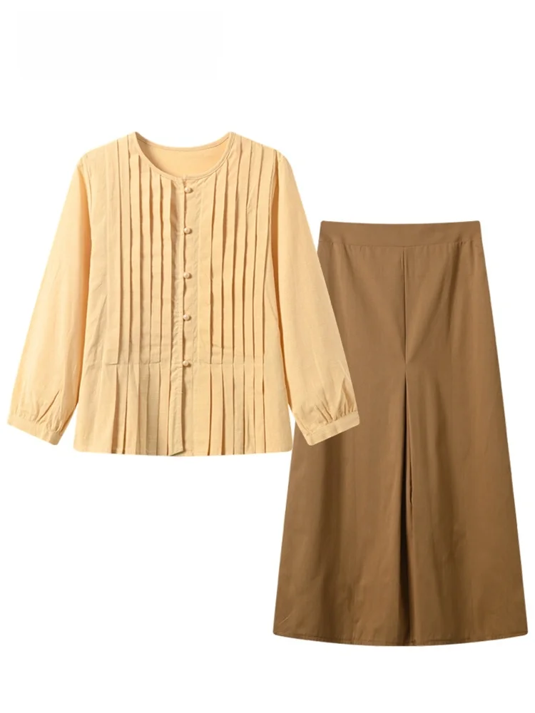 

CaraCLUB plus Size Long Sleeve Half Skirt Women's Spring New Style Slimming Age-Defying Small Fragrance Wind Top Bottom Set