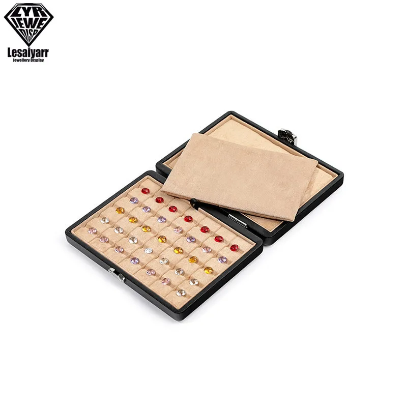 Quality 35Slots Diamond Storage Box PU Gemstone Organizer Exhibition Case Gems Packaging Carring Box Stone Showcase Velvet