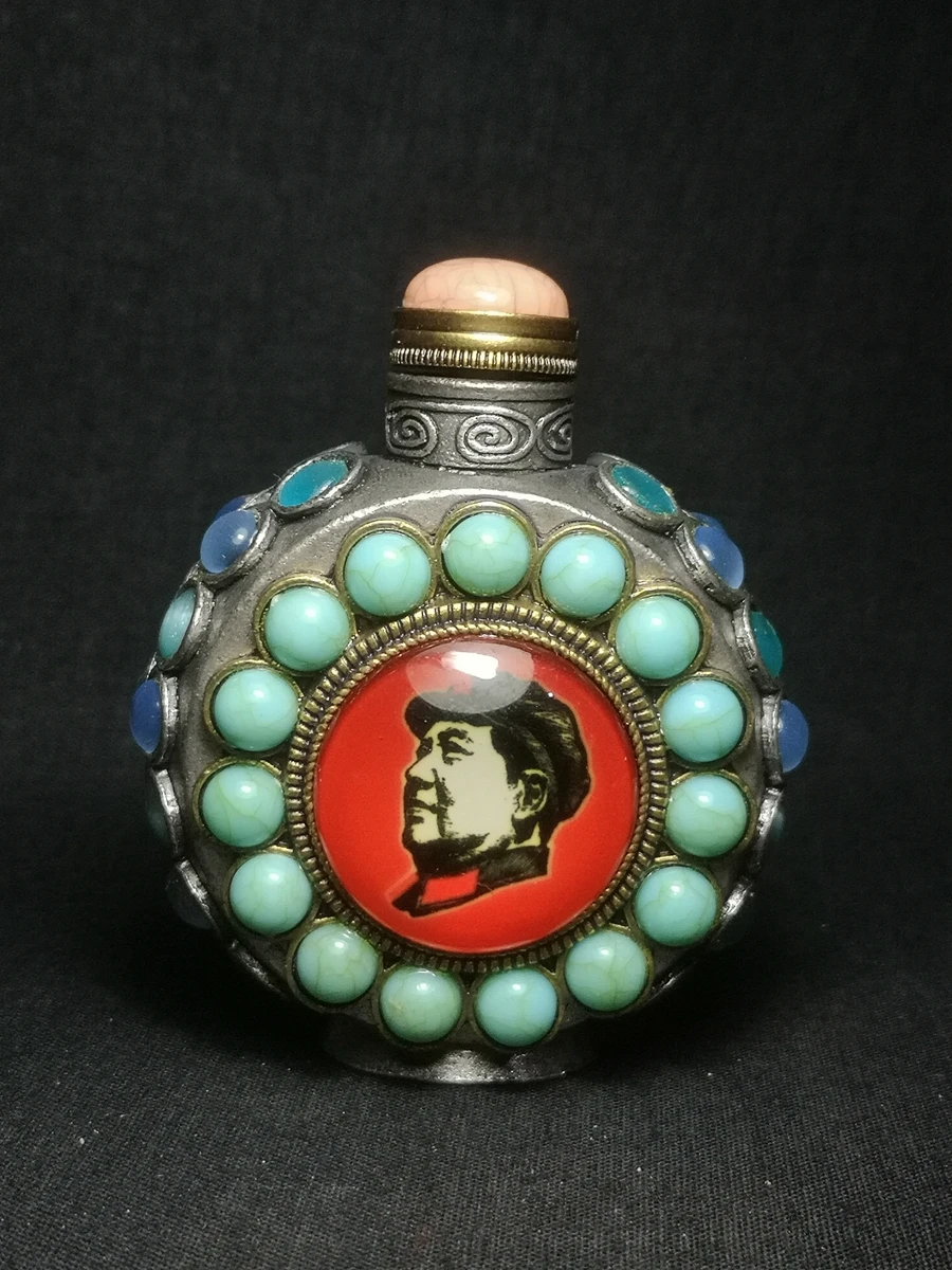 1919 Collection Chinese Tibet Silver Inlay Jewelry Mao Zedong statue Snuff Bottle Family Decoration Collection gift