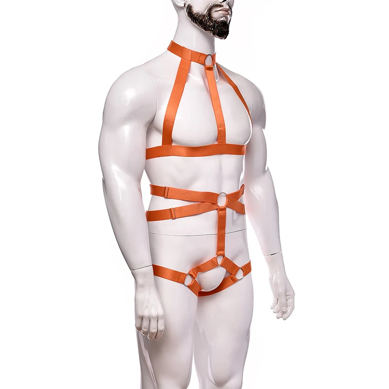 Mens elastico sospensorio Hollow regolabile due pezzi discoteca Set Bondage imbracatura del corpo accessori Costume Fetish Gay slip da uomo