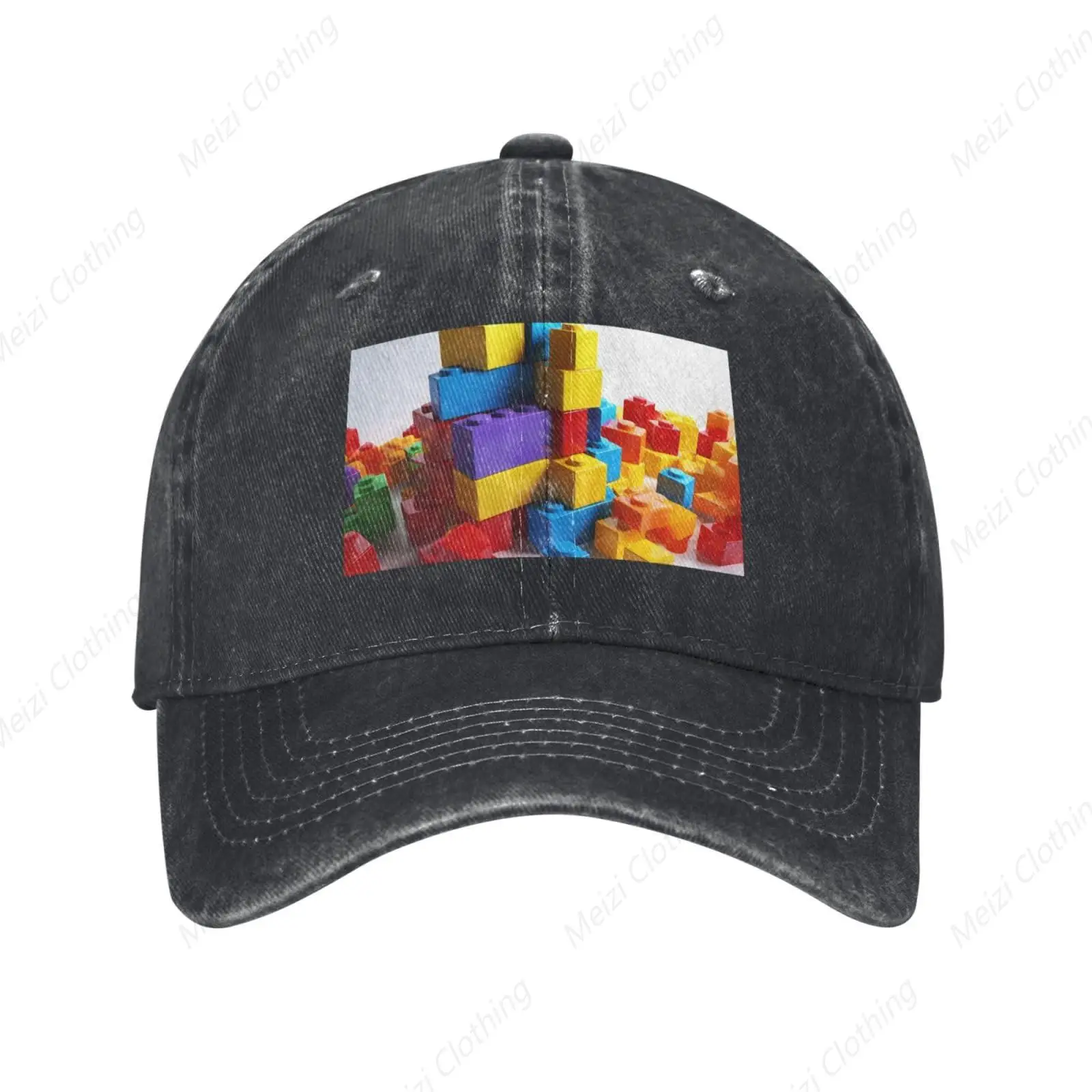 Colorful block pattern washed denim hat with adjustable sunshade baseball cap outdoor sports truck cap