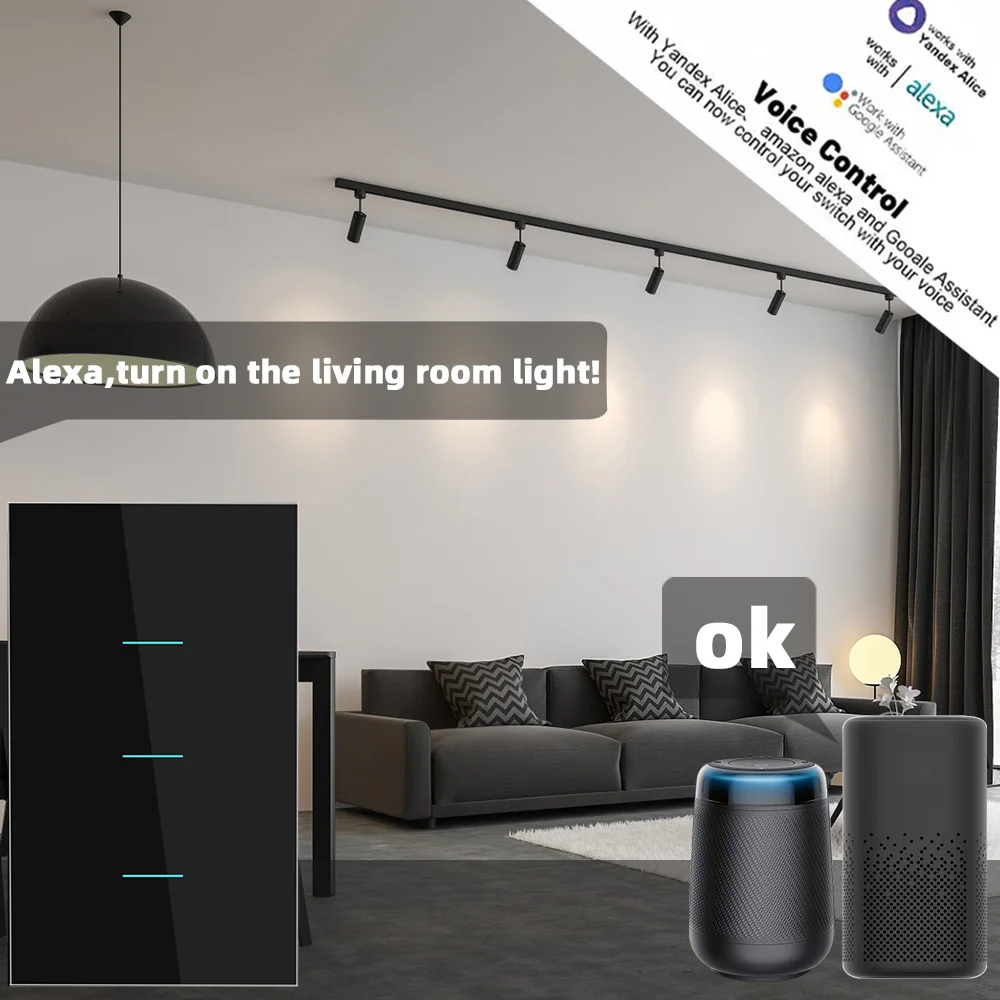 Tuya US WiFi Smart Switches 1/2/3 Gang Light WiFi Interruptor táctil Funciona con Alexa Google Home