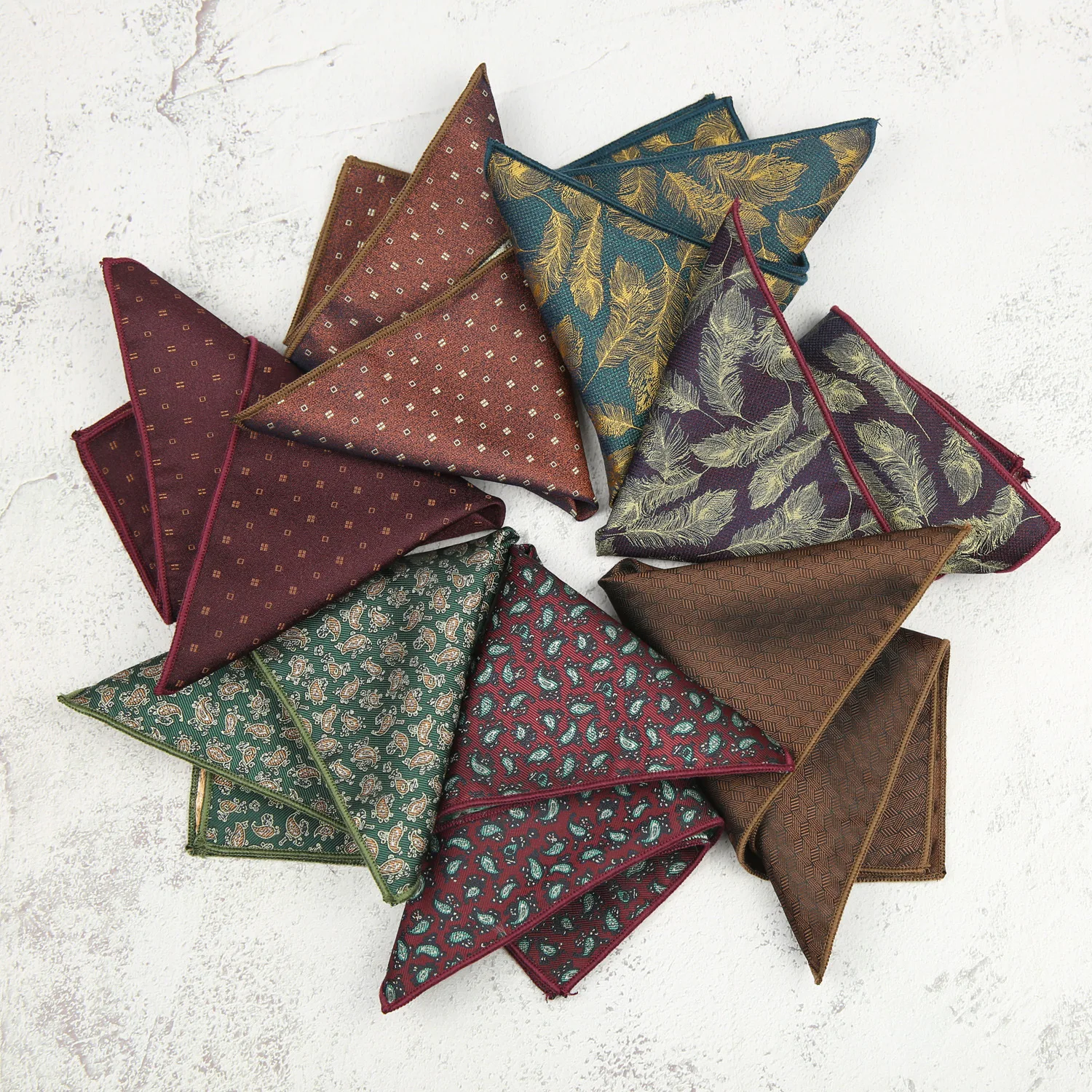 22 CM Eğlence Retro Cep Meydanı Zarif Kahverengi Şarap Yeşil Çiçek Mendiller Adam Damat Düğün Ziyafet Mendil Yeni Yıl Hediyesi