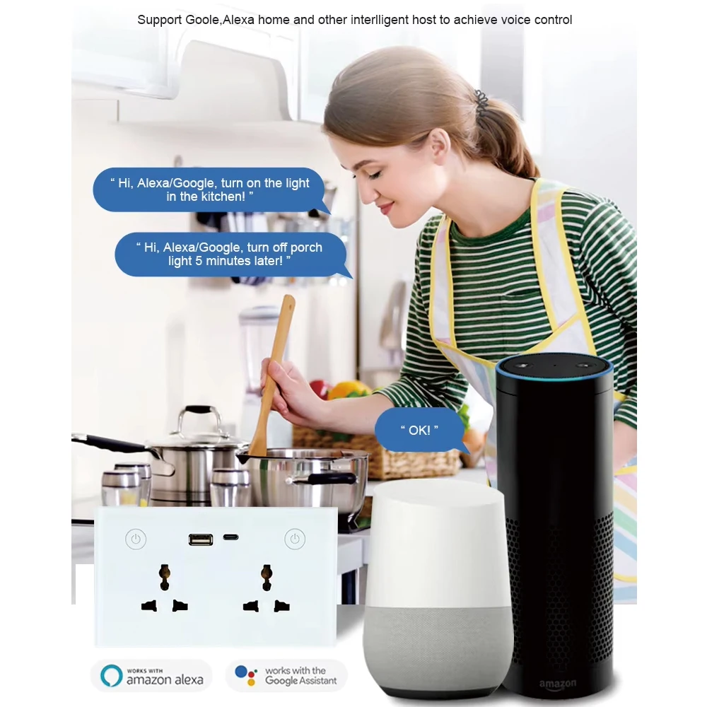 TYSH Tuya Fast Delivery Type C Usb Double Multi-funtion Tuya Wifi Wall Switch Socket Plug