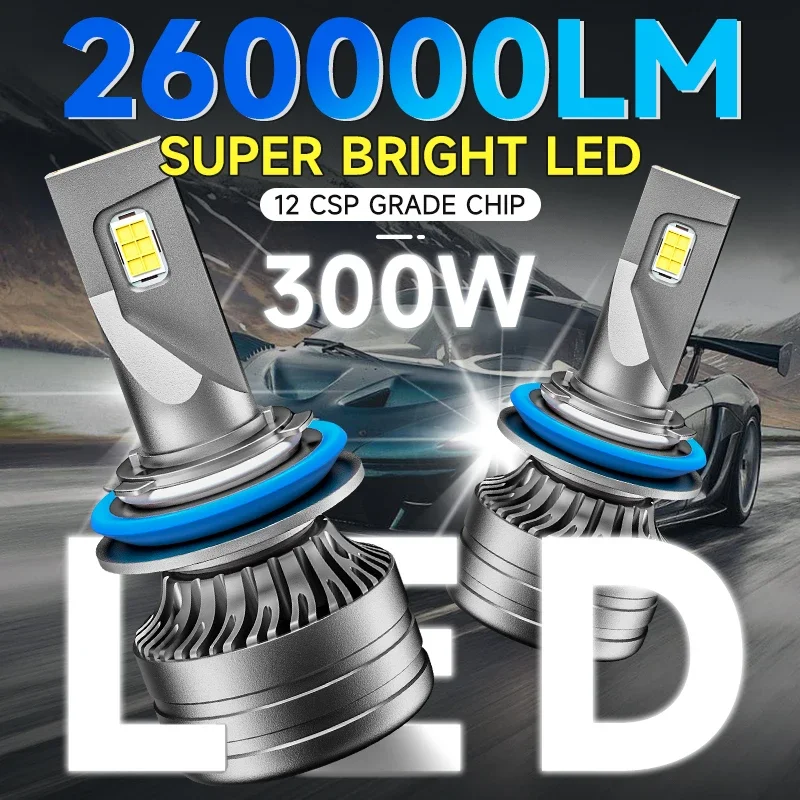 

Светодиодные лампы для фар H4 Canbus 260000LM, 300W, H7, H11, H1, 9005, HB3, 9006, HB4 Turbo, автомобильные фары 12V 24V