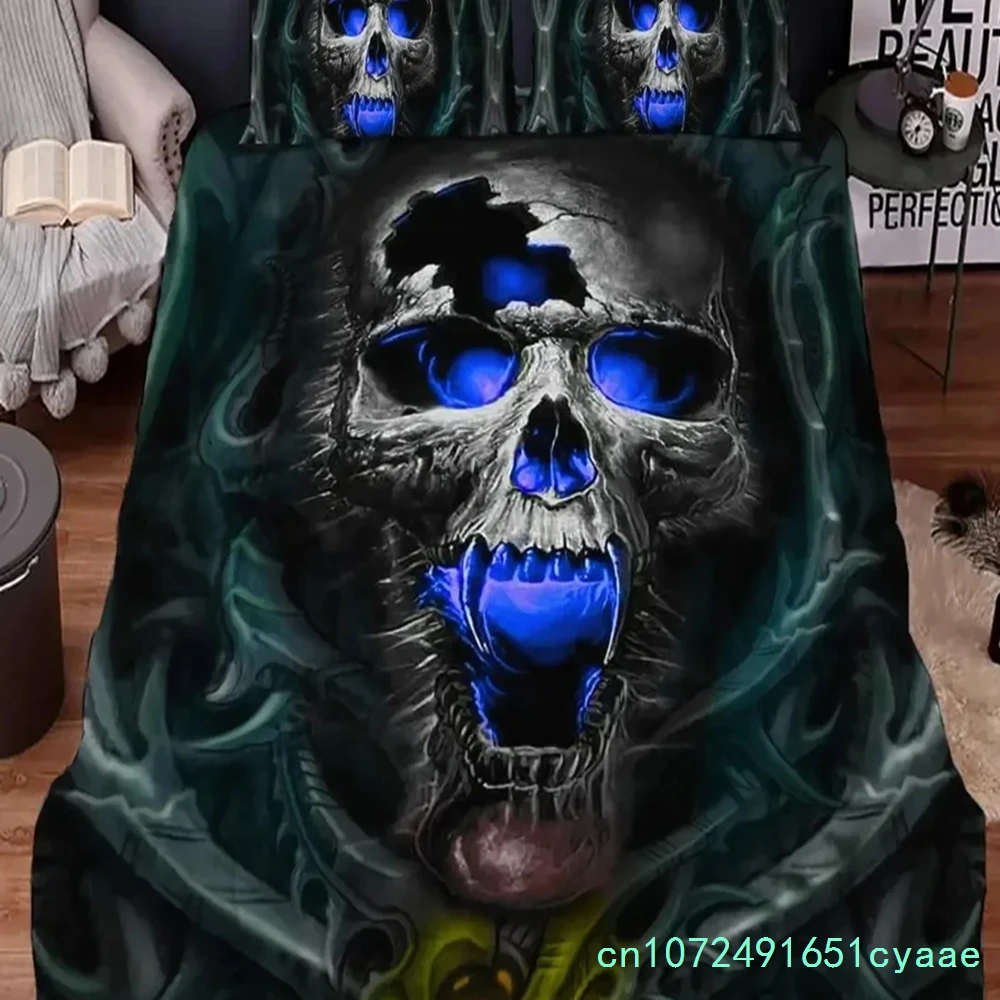 Skull Chevalier Duvet Cover Set King Size Horror Skeleton Bedding Set Day Of The Death Comforter Cover For Boys Men Gifts