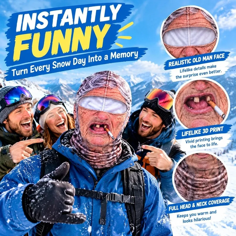Funny Realistic Face Ski Mask, Old Man Winter Face Mask