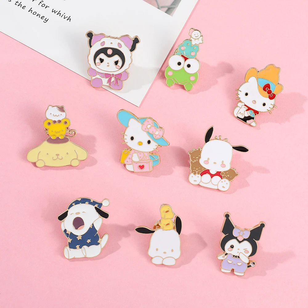 Anime Kitty Cat Enamel Brooch for Backpack Accessories Cute Kuromi Pochacco Metal Button Pins Jacket Badge Jewelry Accessories