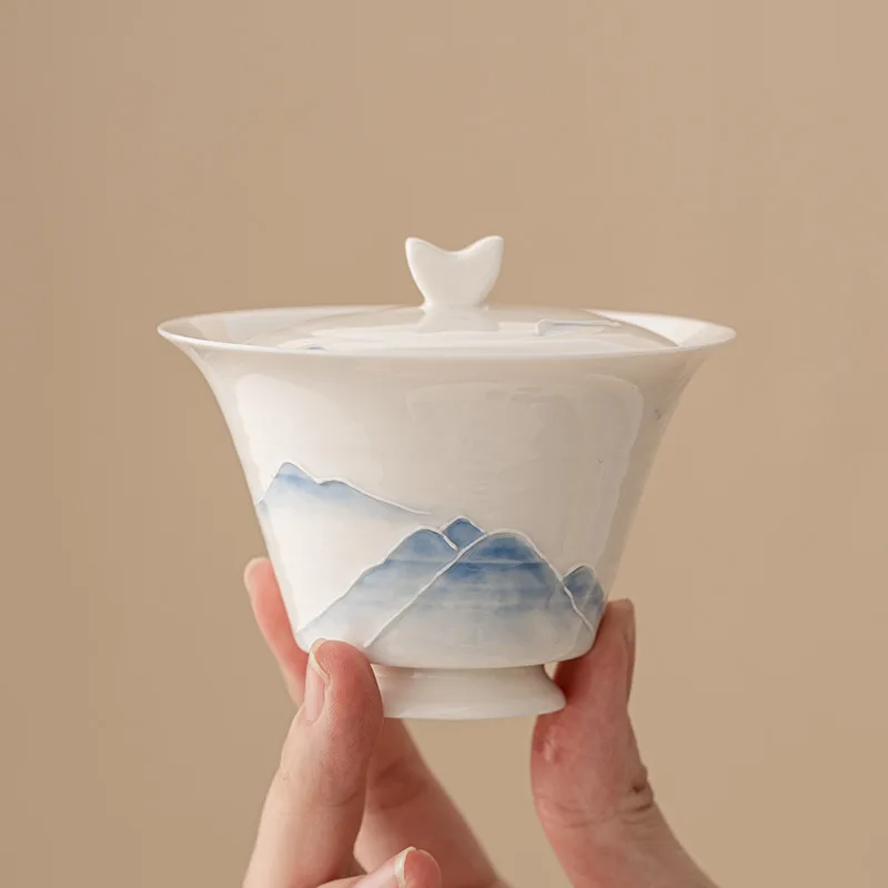 Hand-painted White Porcelain Two Tea Cover Bowl A Single High-grade Household Non-hot Tea Bowl Tea Infuser Kung Fu Tea Set