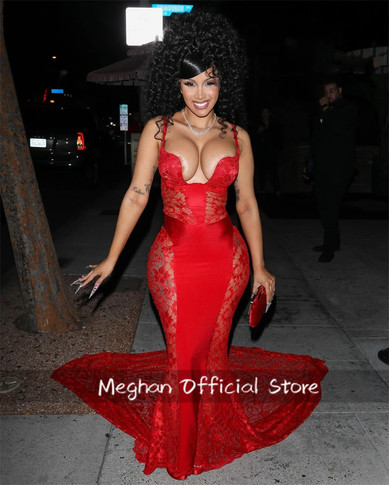 Red Sweetheart Long Prom Dresses Black Girls Lace Up Back Appliques Birthday Party Gowns Mermaid Evening Gown Customized