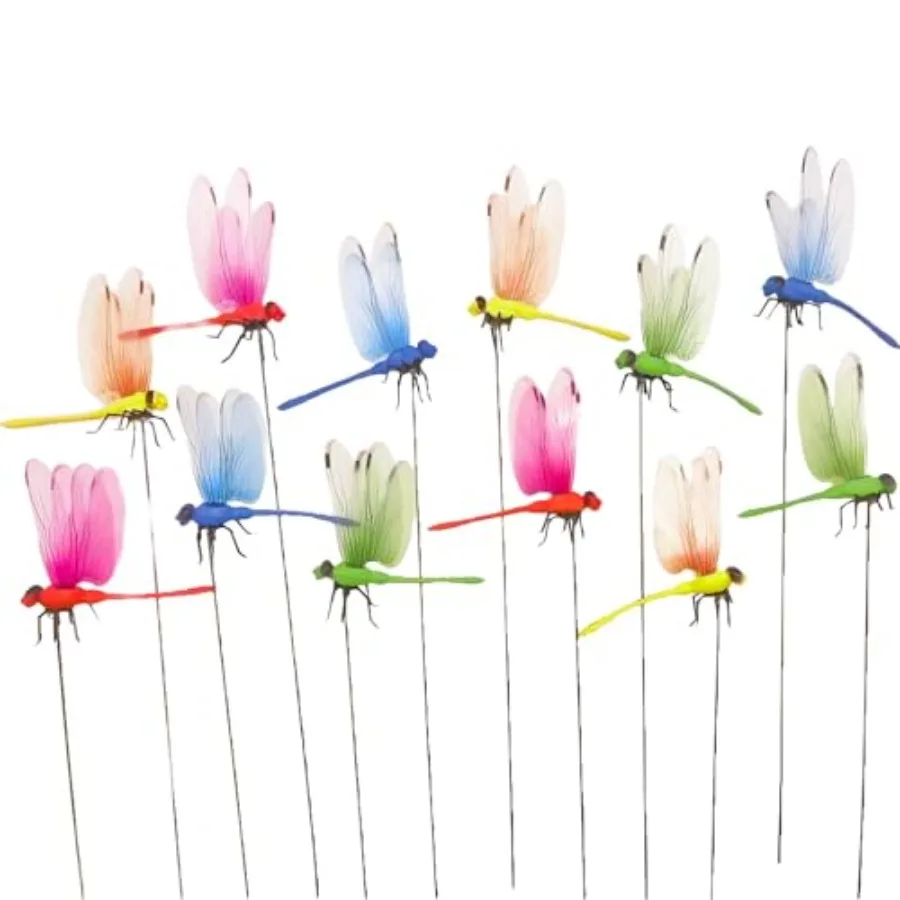 

12 Pieces Dragonfly Garden Decor 3D Dragonfly Garden Stakes 4Colors Ideal for Garden Decorations and House Warmings