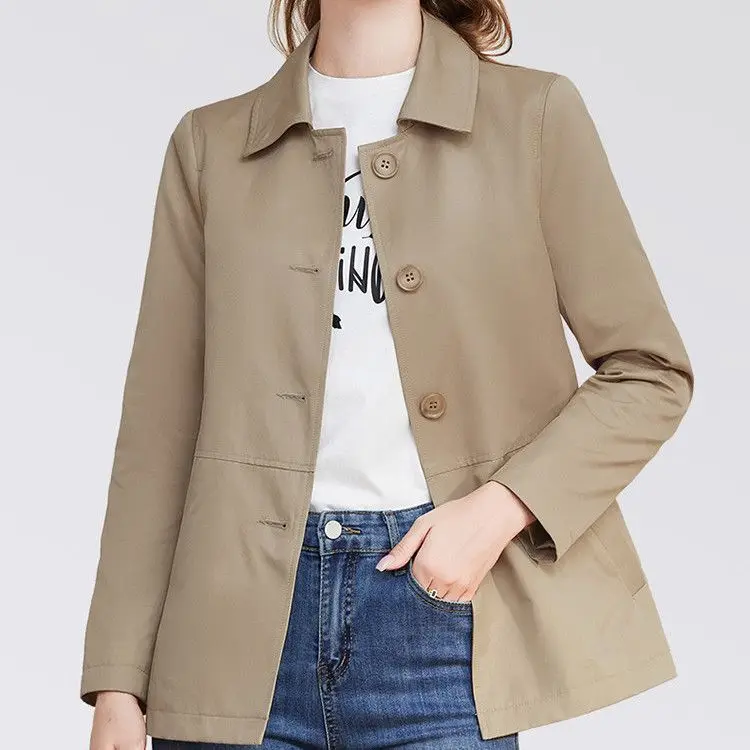 2025 autumn  Korean version trench coat women's high-end sense simple and versatile commuter long-sleeved small jacket