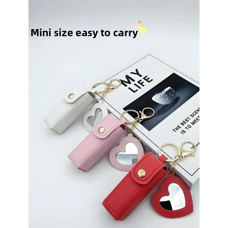 Portable lipstick mouth red envelope new gift leather zero wallet key chain pendant girls love mini makeup mirror