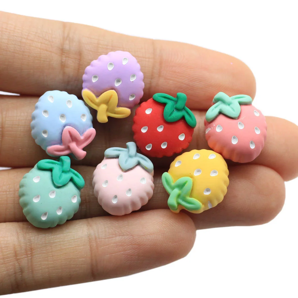 20Pcs Cute Resin Fruit Strawberry Flat Back Phone Applique Women Child Scrapbooks Buttons Crafts DIY Accessories Cake Decoration