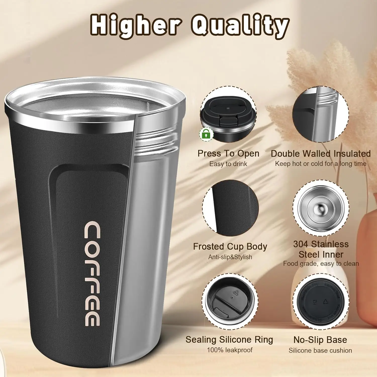 Customizable 380ml 510ml outdoor metal double wall stainless steel travel thermos cup coffee cup with logo