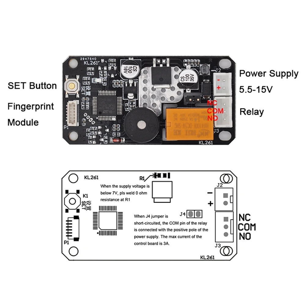 บอร์ดคอนโทรล KL261 R558 DC5.5-15V ใช้ได้จริงด้วยการใช้พลังงานต่ำโดยใช้ลายนิ้วมือพร้อมโหมดล็อกตัวเอง