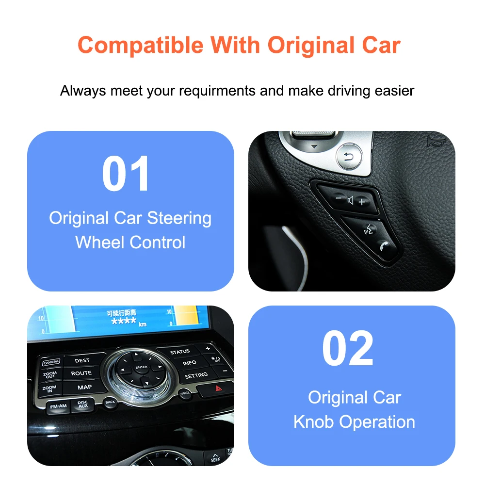 Bonroad Wireless CarPlay Android Auto Nachrüstsätze für HD-Bildschirm Infiniti QX70 FX37 FX35 QX50 EX25 EX37 QX80 QX56 Mirror Link – Detail 8