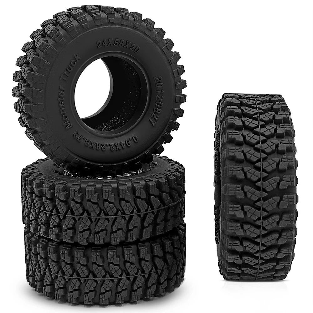 YEAHRUN 4PCS Soft Rubber Wheel Tires 24*58*22mm Rock Terrain for 1/18 1/24 RC Micro Crawler Car Axial SCX24 TRX4M AX24 Parts