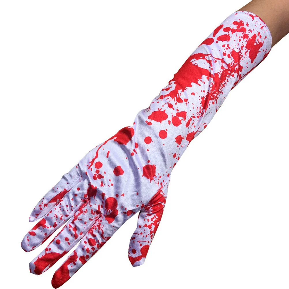 1Pair Blood Gloves for Halloween Horror Style Cosplay Gloves Warm Comfortable for Festival Haunted House Decor