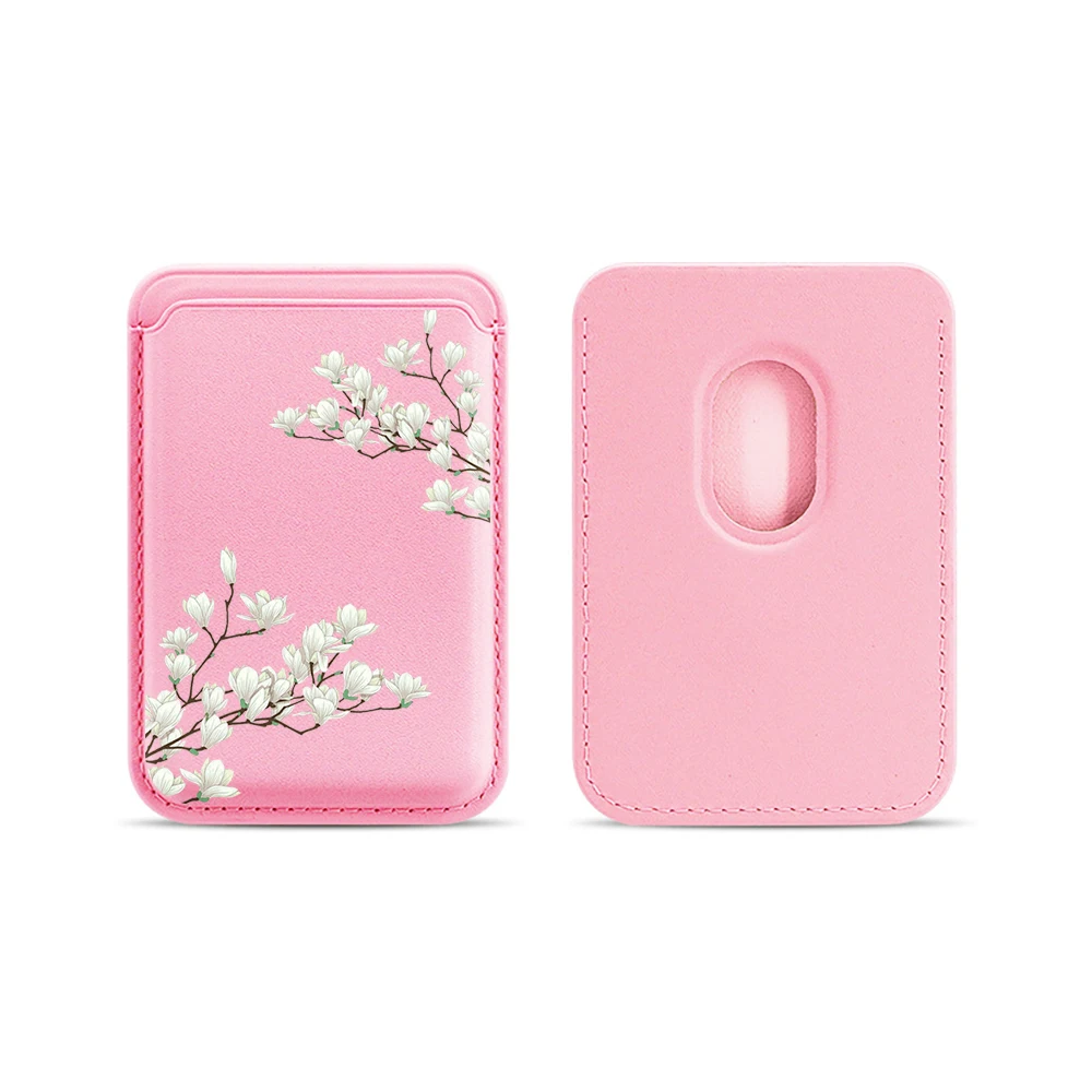 Magnolia Leder-Kartenetui Handyhülle Magnetische Hülle Geeignet für alle iPhone Magsafe Karten Blumen Handy-Rückentasche – Detail 14