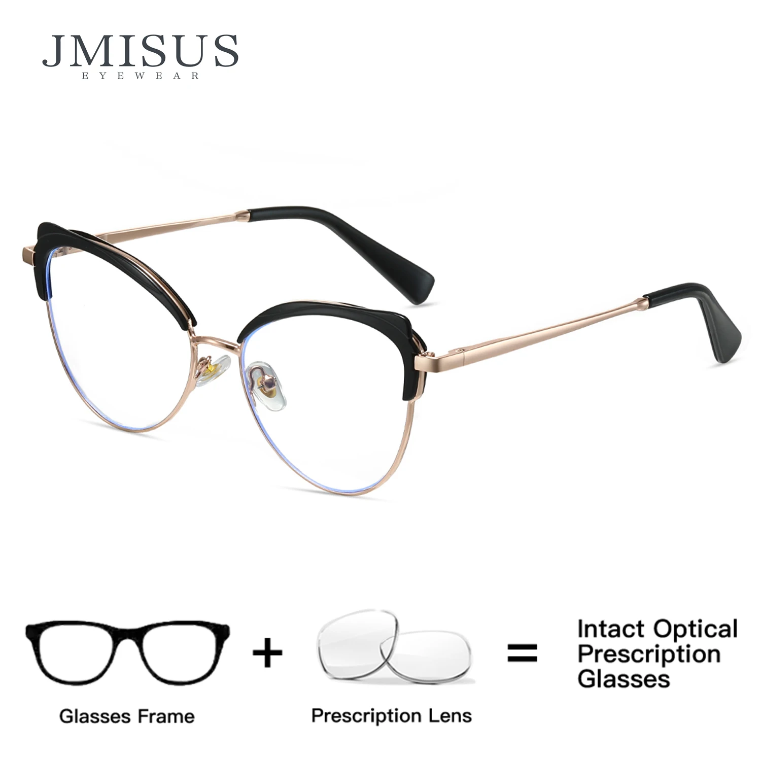 

JMISUS Women Custom Cateye Prescription Glasses Butterfly Square Frame Spring Hinge Photochromic Myopia Optical Eyeglass
