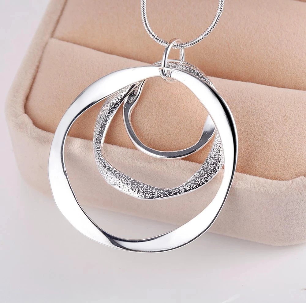 Hot 925 sterling silver beauty round circel necklace earrings for women Fashion designer party wedding jewelry sets Holiday gift