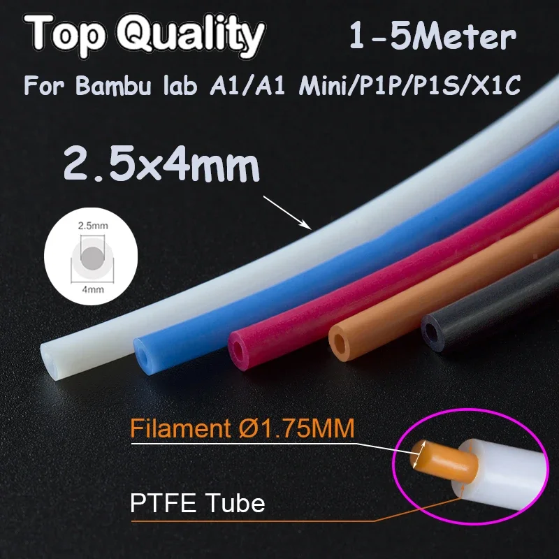 2.5mm IDx4mm OD PTFE Tube Fits Direct Drive Extruder 3D Printer for Bambu Lab A1/A1 mini/P1P/P1S/X1C, Creality K1 Ender 3 V3