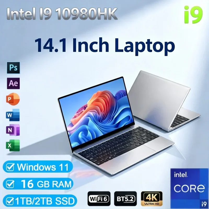 14.1 Inch Lightweight Gaming Notebook Intel I9‑10980HK Windows 11 32GB RAM 2TB SSD Large Capacity Portable Gaming Computer PC