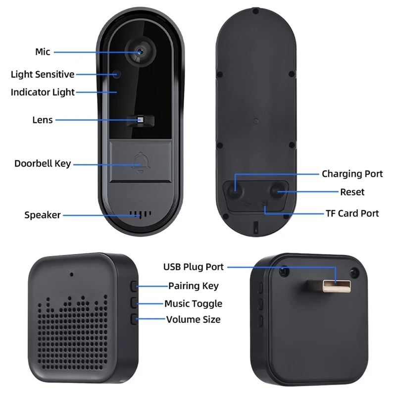 Wireless Video Doorbell Camera With Chime Intelligent Video Bell Camera Intercom Doorbell Night Vision For Home Office