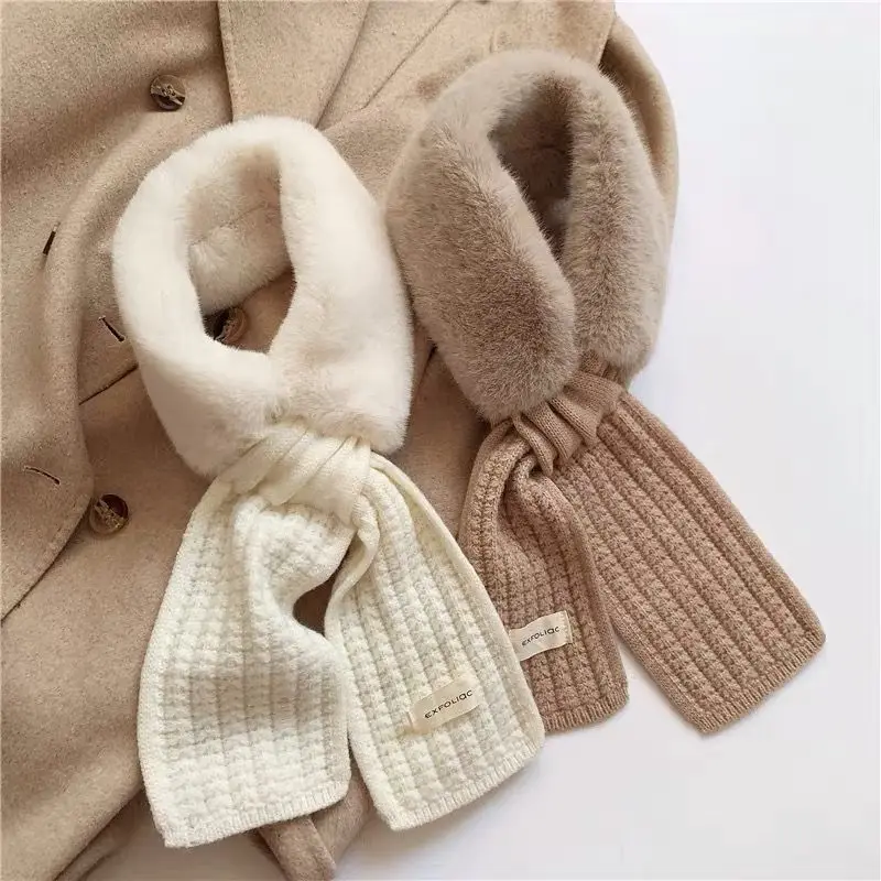 Fluffy Bib For Women Winter Thickened Warm Fur Collar Imitation Fur Rex Rabbit Cross Scarf Collar Winter