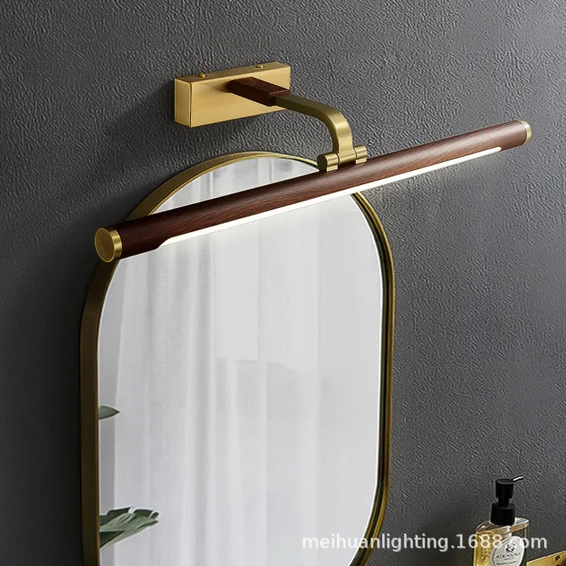 New Chinese wood grain mirror headlight led bathroom cabinet toilet mirror cabinet special dressing makeup wall lamp