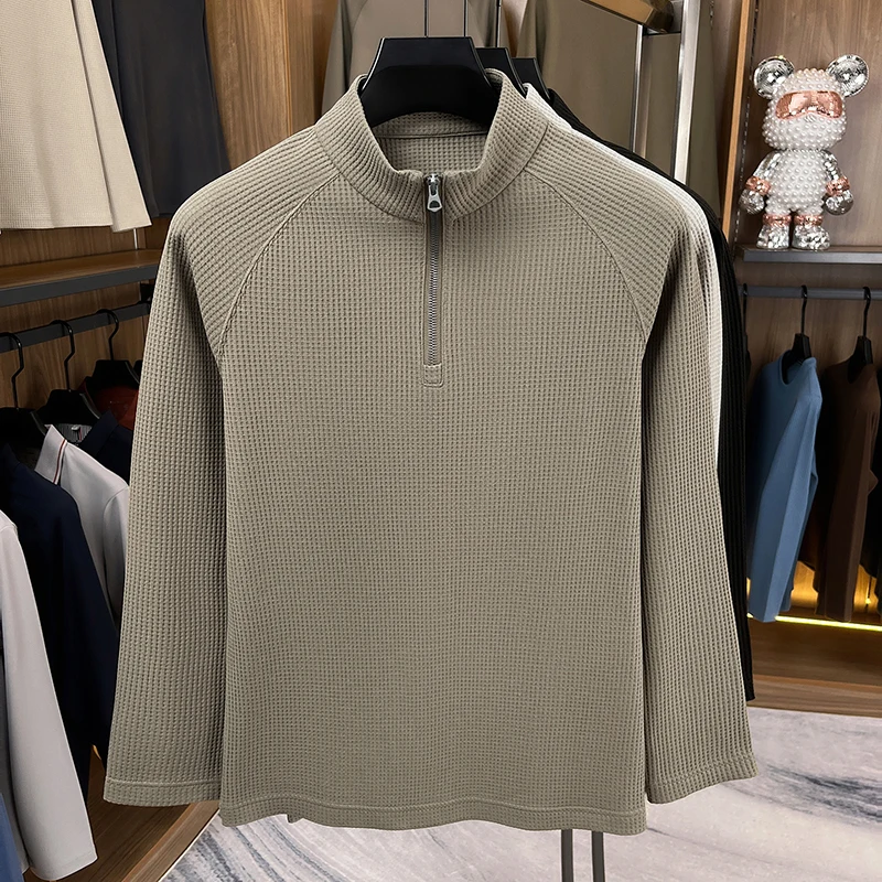 Mens Knitted Sweater Long Sleeve Stand Collar Halfzip Textured Pullover Autumn Winter Fashion Casual Classic Versatile Mens Wear
