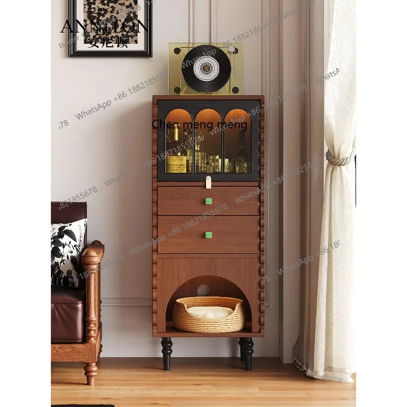 E182 French retro TV side cabinet living room wall storage display sofa tea cabinet