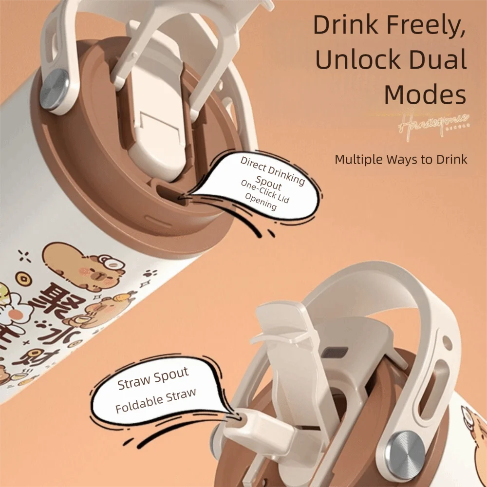 

Милая термочашка большой емкости на 880 мл с ручкой, вакуумная чашка с капибарой, керамическая подкладка, кофейная чашка с мультяшными животными, дорожная