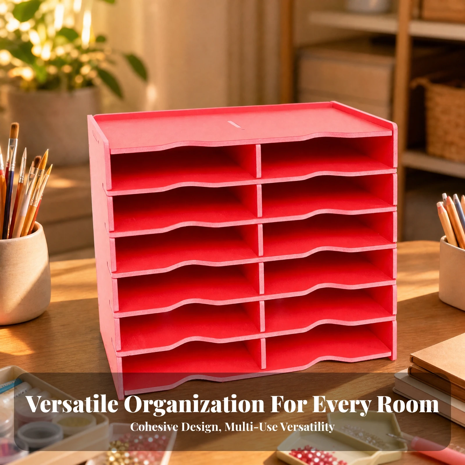 PVC Plastic Desktop Organizer Rack Compact Desktop Storage Organizer Rack Sturdy Strong Load Bearing for Craft Room, Study Area