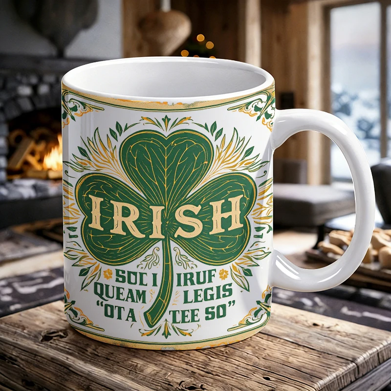 

Vintage Irish Clover Ceramic Mug, Coffee Cup, Milk Cup, Office Tea Cup, Drinking Cup, Does Not Fade, Gift for Friends