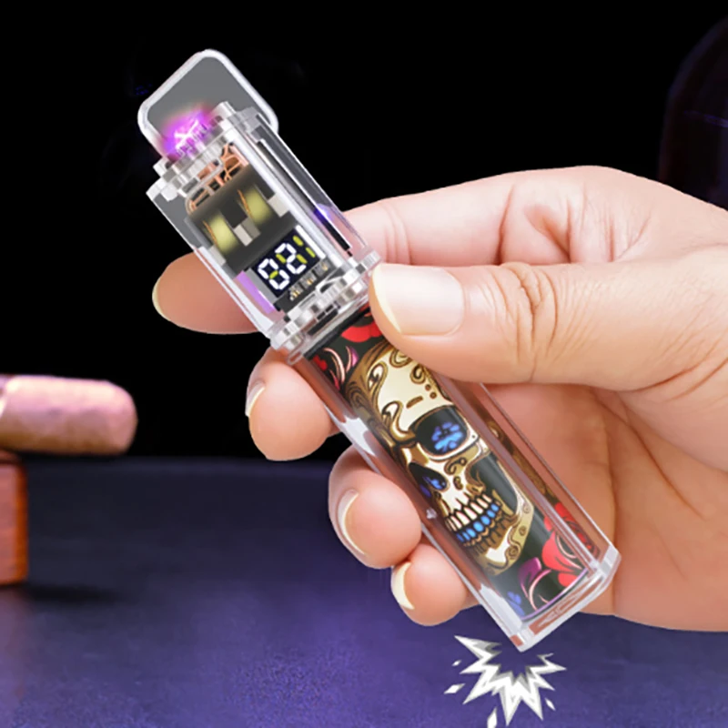 Fashionable Dual Arc Cigarette Lighter Glowing Flashlight Cylindrical Battery Electronic Cigarette Lighter Portable Lighter