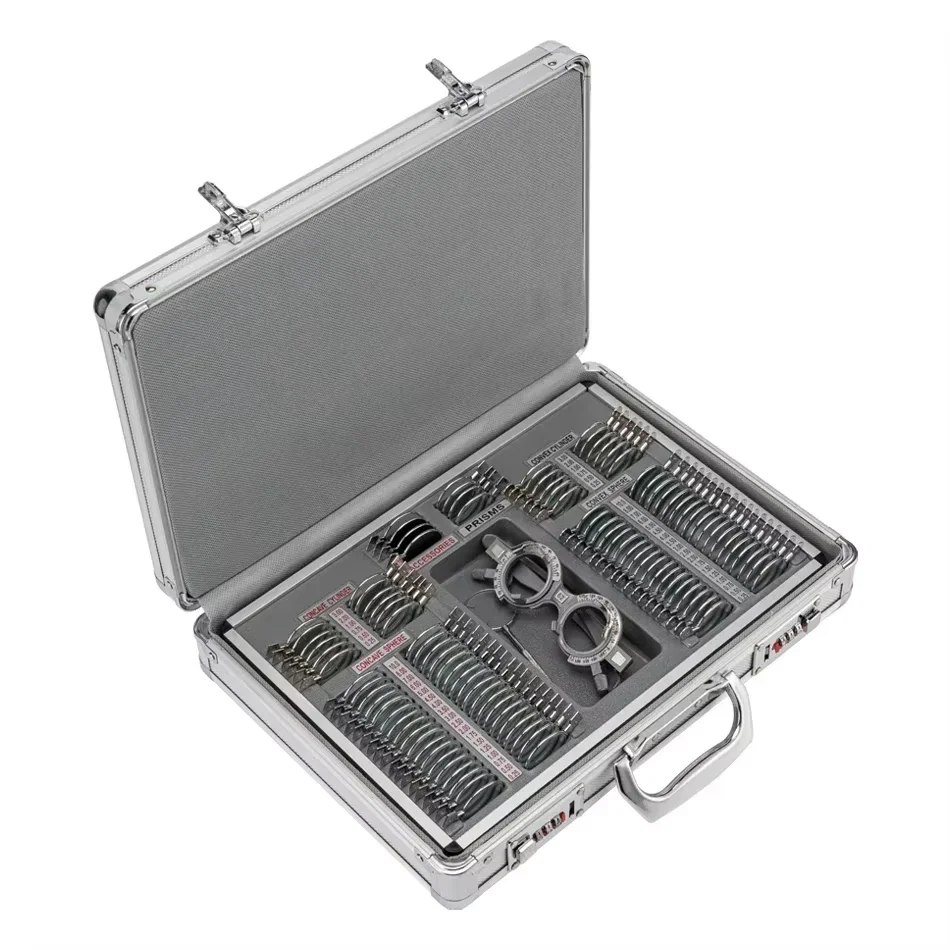 Optometry Equipment 104 Trial Lens Set Metal Rims Aluminium Case + Free  Frame