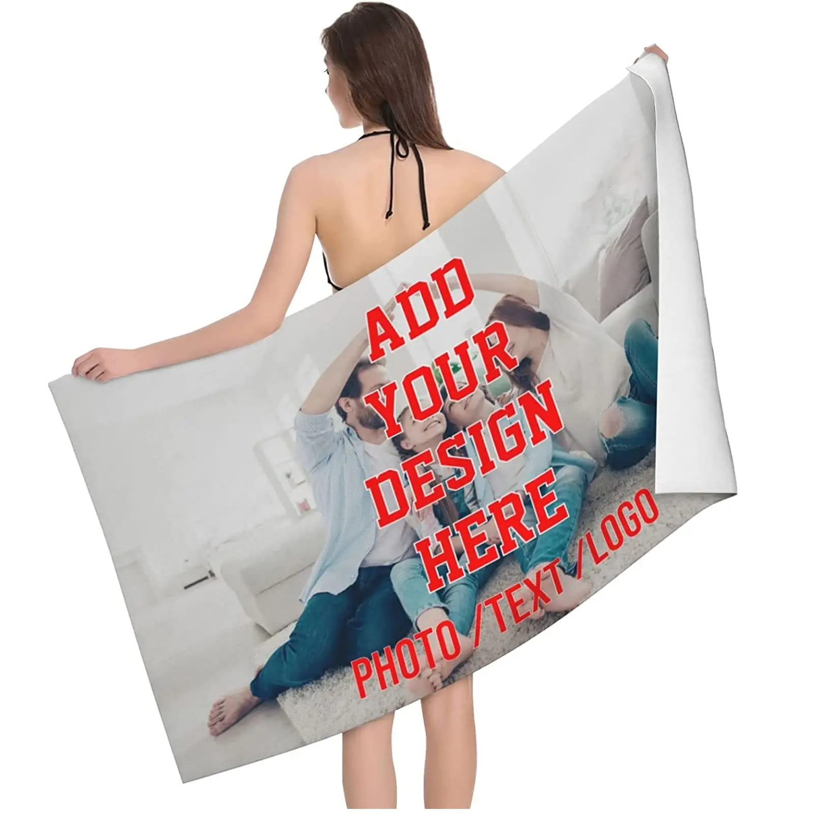 Personalized Beach & Pool Towel Customized Photo Towels for Bath Gym Camping More Soft Oversized Microfiber Beach Towel